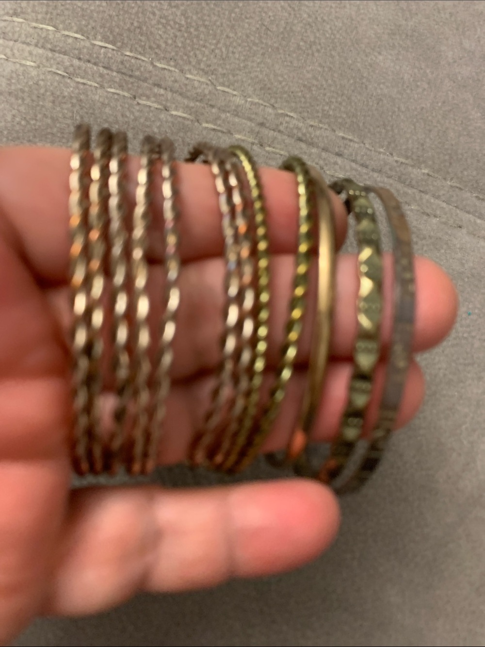 Vintage 12 Mixed Metallic Stackable Bangle Bracelet Set - Gold & Bronze Tones